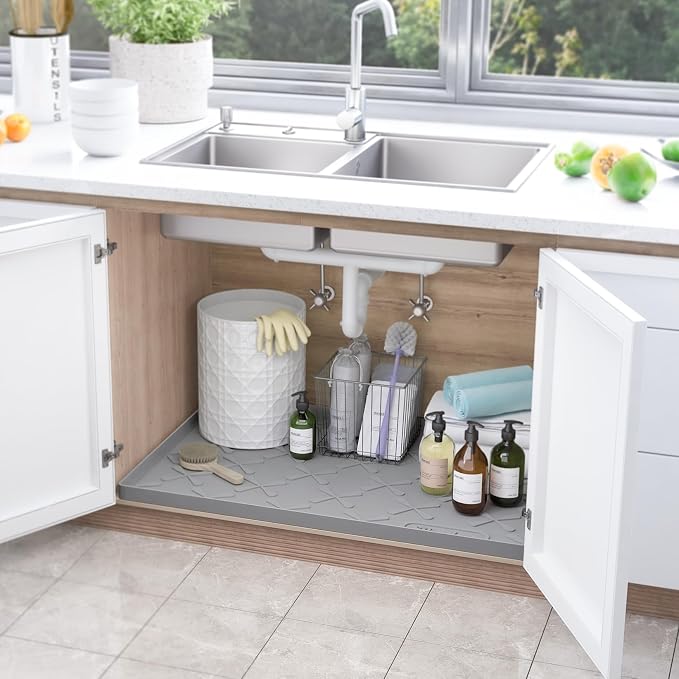 Waterproof Under Sink Mat 40" x 22" Silicone Mat Cabinet Protector | Heavy Duty Deep Drip Tray, Extra Thick Non Slip Liner for Kitchen & Bathroom, Pets, Organizer, Storage, Boots, Home Essential - Image 2