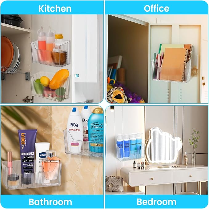 4pcs Adhesive Cabinet Door Storage Bin Wall Mounted Inside Over Cabinet Door Organizer Clear Storage Shelf Containers For Food Under Sink Storages Shelf Refrigerator Kitchen Bathroom Office - Image 5