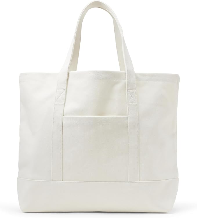 Amazon Essentials Unisex Adults' Large Heavy Duty Canvas Beach Tote Bag, Natural, One Size by AmazonEssentials