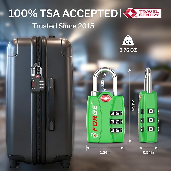 Forge Open Alert TSA Approved Luggage Locks - 3 Digit Combination, Easy Read Dials, Zinc Alloy Body - Ideal Travel Lock for Luggage, Suitcases, Bags & Toolboxes (Green 4PK) - Image 2