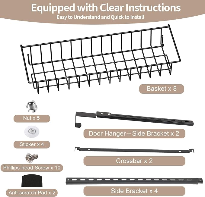 ElegantArray 8-Tier Pantry Door Organizer, Black | Over The Door, Hanging Spice Rack Shelves, Home Office Laundry Room Bathroom & Kitchen, Storage Rack - Image 8