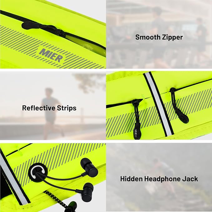 MIER Running Belt for Women & Men, Fanny Pack with Marathon Bib Clip, Neon | Slim Adjustable Phone Holder Pouch; Reflective Waist Packs for Running Essentials; Waterproof Zipper Pockets - Image 5