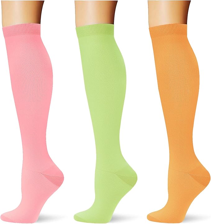 (3 pairs) Compression Socks 20-30 mmHg Long Knee High Socks for Women Men Support Athletic Travel Daily Wear by Saniripple