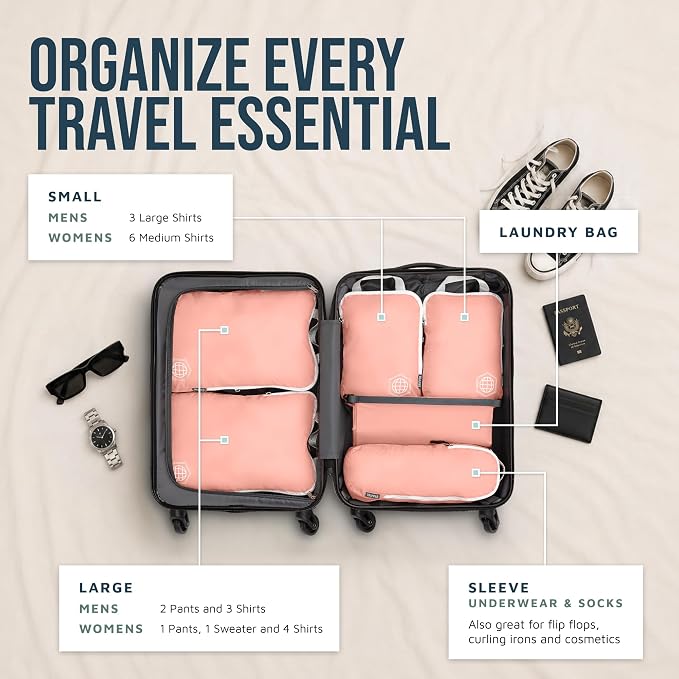TRIPPED Travel Gear Compression Packing Cubes for Carry-On Travel 6-Pack | Ultralight Ripstop Packing Cubes with Compression Zippers for Organized Carry-On Luggage, Backpack, and Travel Packing - Image 2