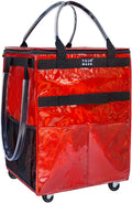 Reusable Grocery Bag with Wheels, Medium Glitter Red Rolling Tote | 8 Pockets, Zipper Cover, Foldable for Women, Kitchen, Travel, Carries Up to 66LBS by TOJNMAKE