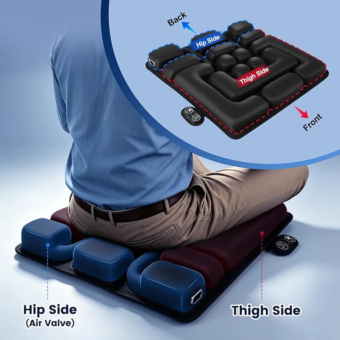 Inflatable Airplane Seat Cushion for Long Flights with Dual Airflow Fans | Portable Travel Cushion Airplane Seat for Air Travel, Office, Car and Wheelchair Rechargeable with Ergonomic Support - Image 3