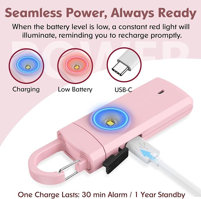 Rechargeable Personal Alarms for Women, Keychain Siren Alarm with Flashlight, Back to School College Essentials for Daughter, College Students, Teen Girls, Elders, Kids, Travel Essentials, Rose Gold - Image 3