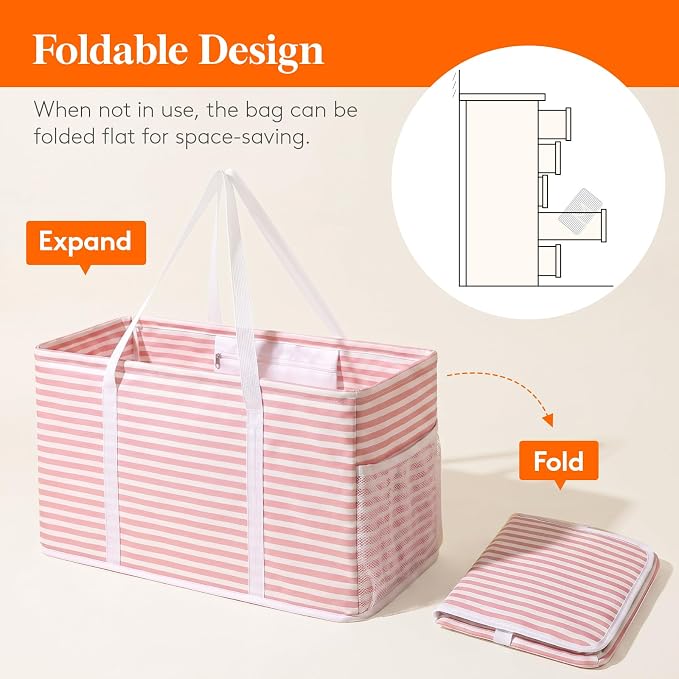 Lifewit Extra Large Tote Bag, Reusable Grocery Bags with Metal Wire Frame and Handles - Image 7