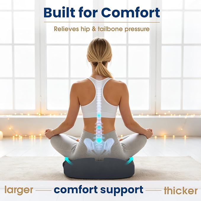 Memory Foam Seat Cushion for Office Chair & Car Seat, Grey | for Office Chair, Car Seat, Relieving Pressure Tailbone Sciatica Back Pain for Long Sitting Office Workers, Car Drivers - Image 6