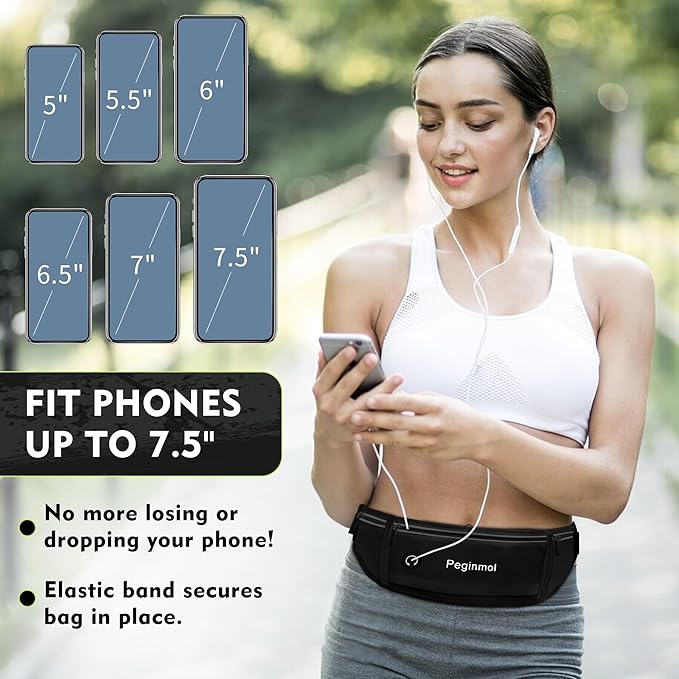 Slim Running Belt Fanny Pack, Waist Pack Bag for Women Men, Running Pouch for Phone Waterproof Reflective with 3 Pouches, Running Phone Holder for Sports, Traveling (Black) - Image 4