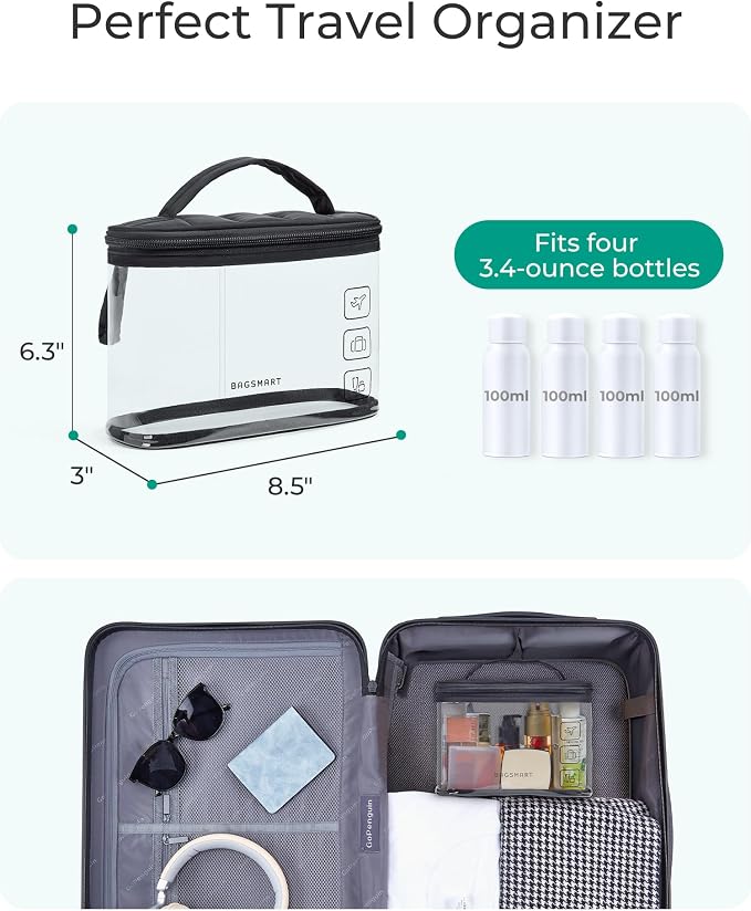 BAGSMART TSA Approved Toiletry Bag, Clear Makeup Cosmetic Bag Organizer, Quart Size Travel Bag for Toiletries, Carry-on Travel Accessories Essentials, 1 Pack-Black - Image 5
