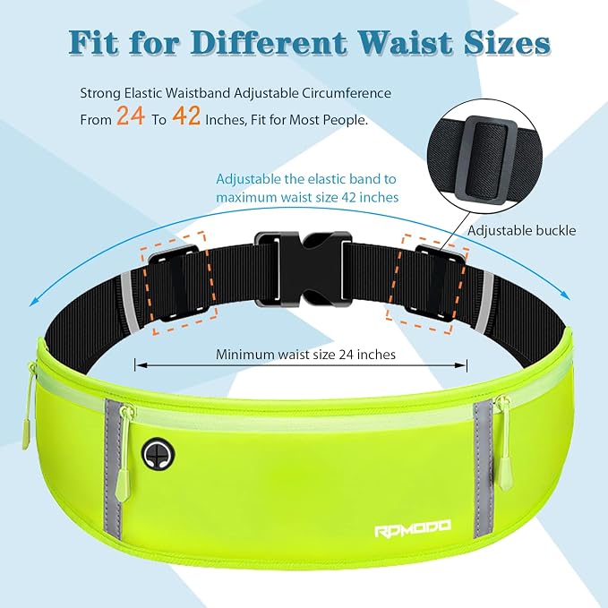 Running Belt for Women, Running Fanny Pack Water Resistant, Green | Large Capacity Waist Pack Men, Bounce Free Runners Belt, Adjustable Elastic Band, Phone Holder for Running Cycling Outdoor - Image 5