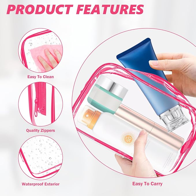 AURUZA Clear Makeup Bag,Portable Travel Toiletry Bags with Zipper, TSA Approved Clear Organizer Bags, PVC Cosmetic Pouch for Airport Airline Compliant - Image 3