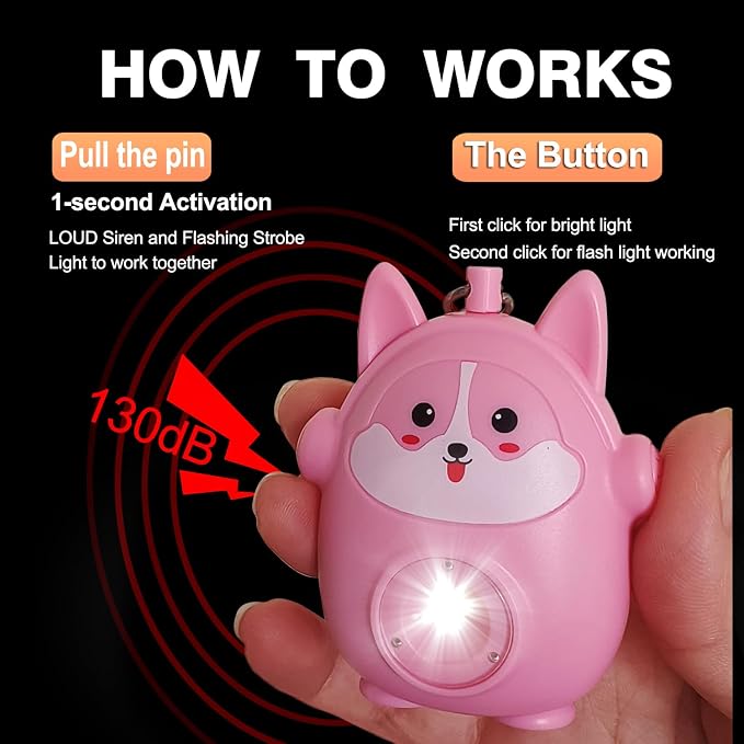 Personal Safety Alarm for Women - 130dB Self Defense Keychains Siren with LED Strobe Light, Personal Emergency Security Safe Devices Key Chain Alarms for Children (Pink) - Image 5