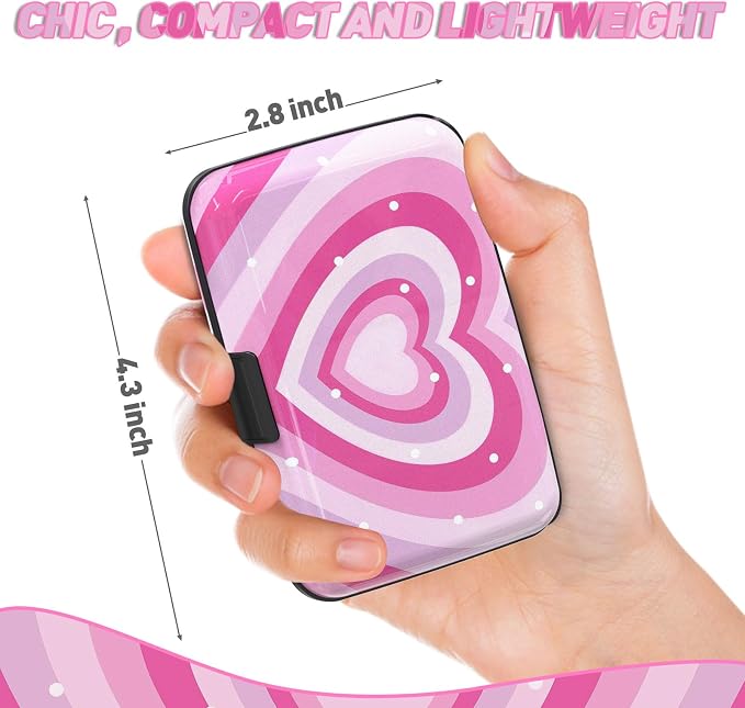 Credit Card Holder, Mini RFID Small Aluminum Card Wallet Business Card Case | Blocking Slim Metal RFID Blocking Front Pocket Wallet Hard Case Durable CC Holder for Women Girls, Pink Hearts - Image 3