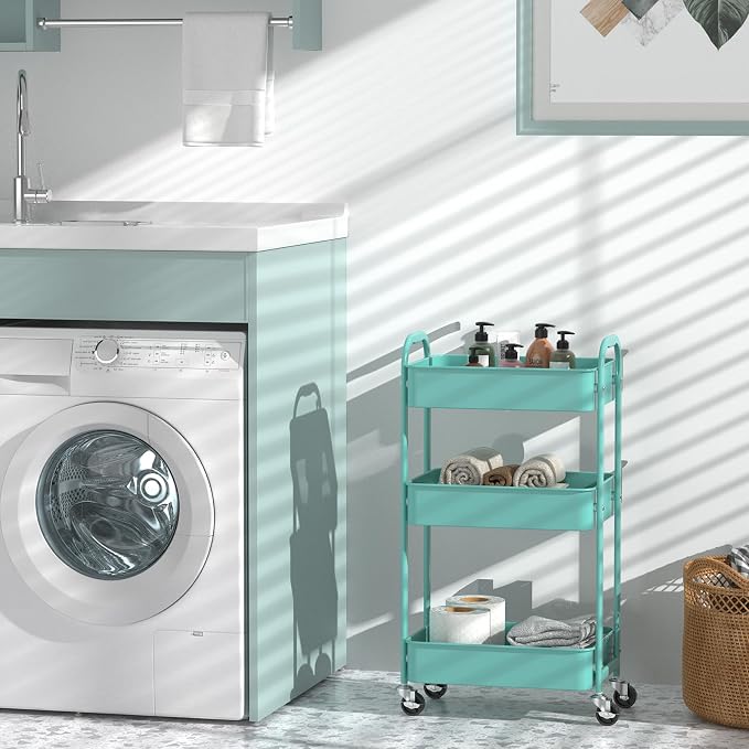 MAX Houser 3-Tier Rolling Utility Cart with Caster Wheels,Easy Assembly, for Kitchen, Bathroom (Turquoise) | Easy Assembly, multi-purpose storage trolley for kitchen, rolling cart with smooth caster wheels for bathroom - Image 3