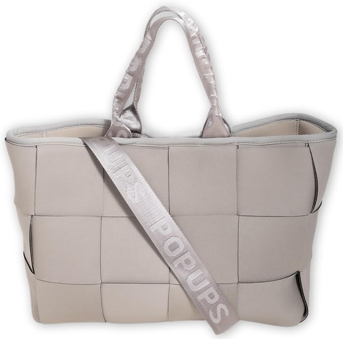 POPUPS Interwoven Large Neoprene Foldable Tote Bag, Weekender Bag for Women - Travel Crossbody Purse by POPUPSBrand