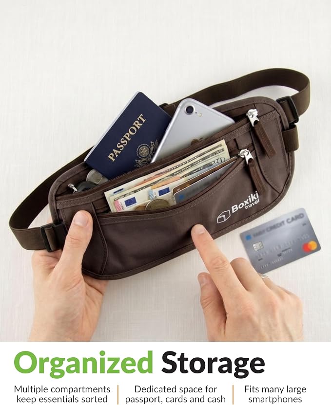 Money Belt for Travel with RFID Blocking Technology - Hidden Travel Money Pouch for Cash, Credit Cards, Passport, and Travel Valuables - Secure Water Resistant Money Belt for Men and Women (Brown) - Image 5