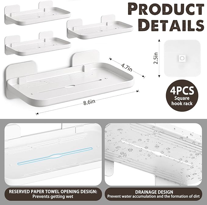 4 Pack Floating Shelves for Wall, Self Adhesive Small Shelf, No Drill Adhesive Wall Shelf, Floating Shelves Damage-Free Expand Walls Space for Living Room Kitchen Bathroom (White) - Image 2