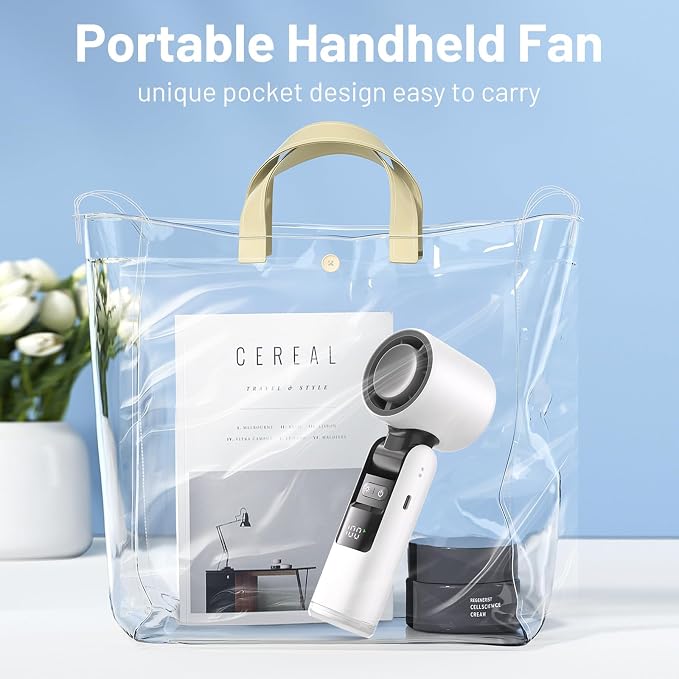 Lerat Portable Handheld Turbo Fan, 5 High-Speed Wind, Battery Operated, Up to 12H Runtime, 3 IN 1 Hand Fan with LED Display & Flashlight, Personal Cooling Fan for Travel, Outdoor, Beach Essentials - Image 7