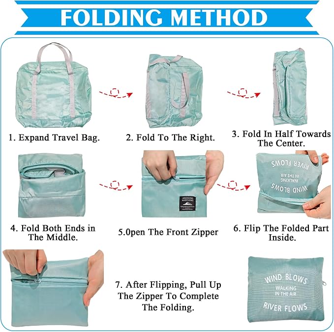 Travel Bag Foldable Duffle Carry on Tote Weekender Overnight Luggage Bag | Travel Bag Carry on Nylon Lightweight Foldable Duffle Tote for Sports Gym Weekender Overnight (With Waterproof Pouch) - Image 9