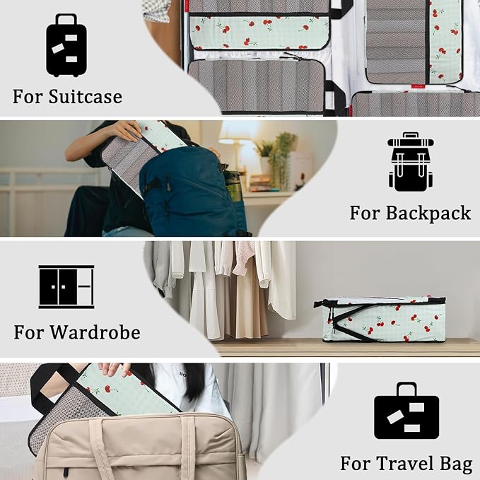 U+U 4 Set Compression Packing Cubes, Travel Organizers (Sage Green Cherry) | Space-Saving & Lightweight Travel - Image 7