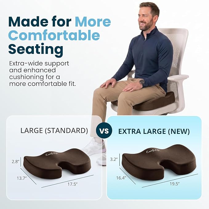 ComfiLife Extra Large Gel & Memory Foam Seat Cushion - Doctor Recommended Office Chair, Car Seat, Lifting Cushion - Back & Sciatica Pain Relief - Wide Seat Cushion for Big & Tall (Brown) - Image 2