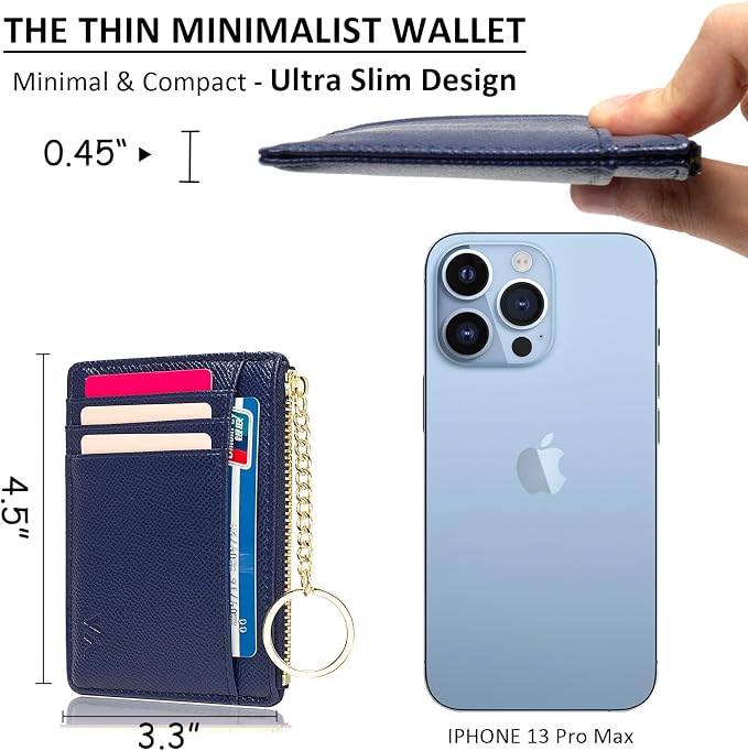 Valentoria Slim RFID Blocking Card Holder Small Pocket Wallet Keychian Zipper Coin Purse Mini Cash & Coin & Cards Case for Women Men | Slim - Image 4