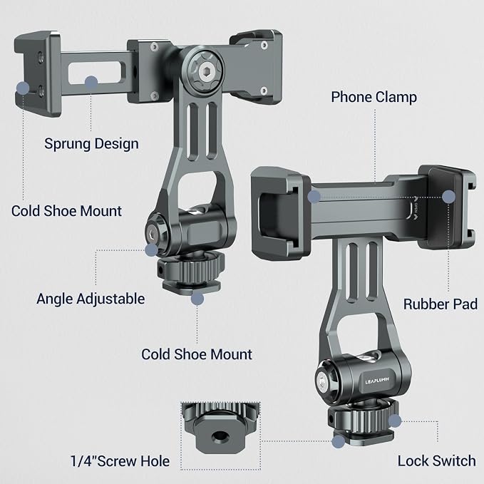 Aluminum Phone Mount for Camera Hot Shoe | 360° Adjustable Smartphone Holder with 2 Cold Shoe Mounts | Universal Compatible with iPhone 15/Sony/Canon/DJI Ronin Gimbals- Vlogging Accessories - Image 6