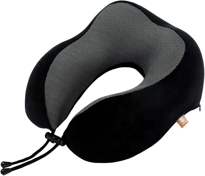 Memory Foam Travel Pillow, Neck Pillow with 360-Degree Head Support, Comfortable Ideal for Sleeping on Airplane, Car, Train, Bus and Home Use, Comes with Storage Bag (Black) - Image 3