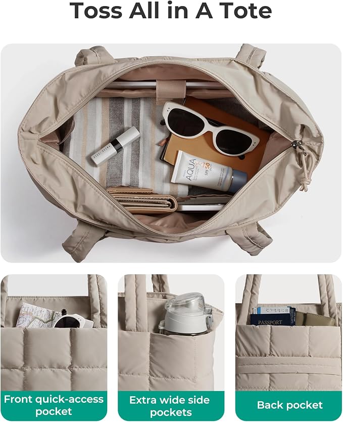 BAGSMART Expandable Tote Bag for Women, Puffer Work Tote Travel Bag | Quilted Carry On Bag for Travel Work Gym College, Waterproof Travel essentials - Image 3