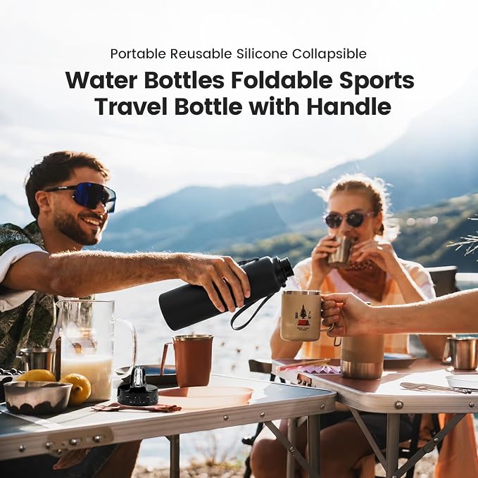 Collapsible Water Bottles 20oz, Foldable Travel Bottle, Leak Proof Lid Running water bottle Reusable BPA Free Silicone for Hiking, Camping, Sports & Outdoors Black - Image 7