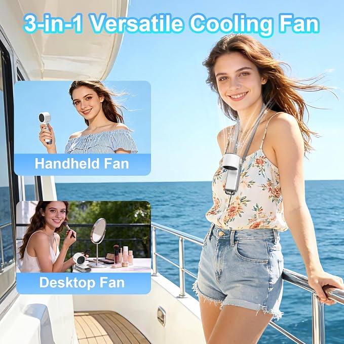 Portable Handheld Turbo Fan - [With Ice Cooling] 100 Speed Mini Personal Fan with Strong Airflow,Foldable 3 in 1 Rechargeable Hand Fans for Travel/Outdoor/Camping/Home/Office, White - Image 3