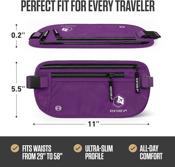 VENTURE 4TH Travel Money Belt, RFID Blocking Passport Holder - Purple - Image 3