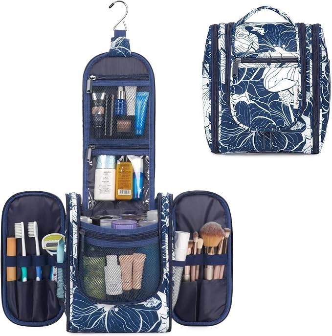 Narwey Small Hanging Travel Toiletry Bag Cosmetic Make up Organizer for Women and Men (Medium, Blue Lotus) - Image 7