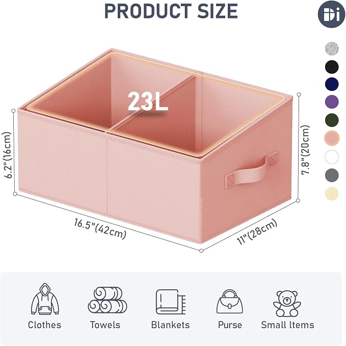 DIMJ Large Closet Shelf Organizer Bins 8 Packs with Handles and Divider, Fabric Trapezoid Storage Baskets, Foldable Clothes Containers Box for Shelf, Towel, Book, Toy, Purse, Hats, Pink - Image 2