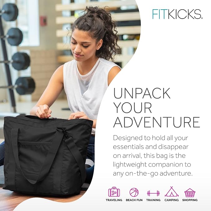 FITKICKS Hideaway Packable Duffle, Large Duffle Bag for Travel, Black - Image 7