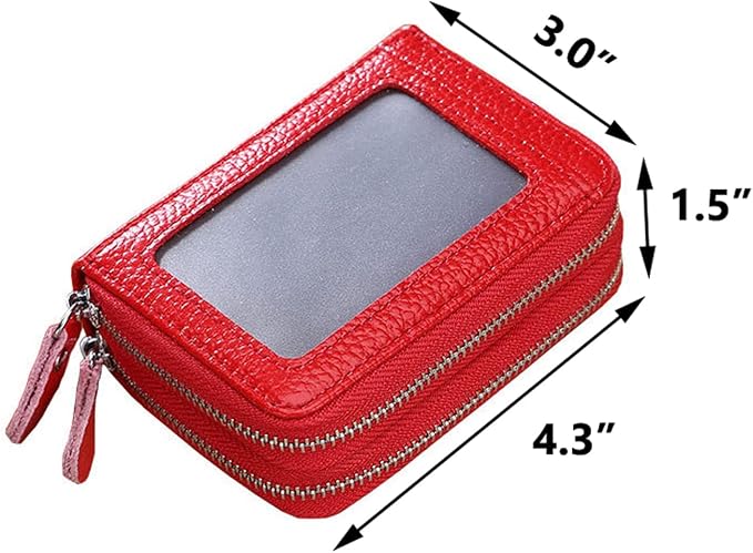 Women's RFID Blocking Leather Zipper Card Wallet Small Purse Credit Card Case Holder for Mother Day Gift (Red) - Image 4