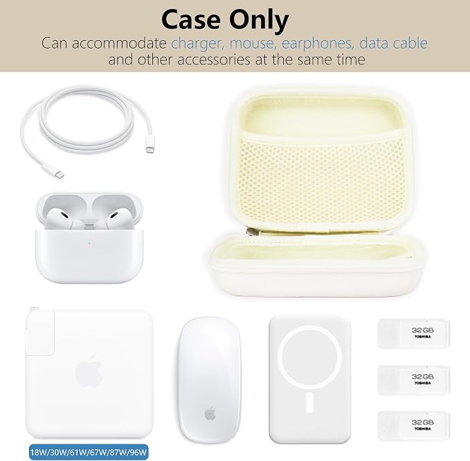 Portable Charger Case, Tech Pouch Travel Organizer, L, White | Hard Shell Electronic Storage for MacBook Power Adapter, Magic Mouse, Charging Cords, Power Bank Laptop Accessories - Image 3