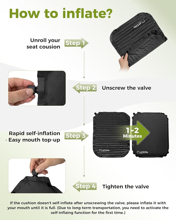 ATEPA Inflatable Seat Cushion | 2" & 2.5" Foam Core Seat Pad, Self Inflating, Compact, Stadium, Airplane, Travel, Camping, Hiking, Sports events - Image 6