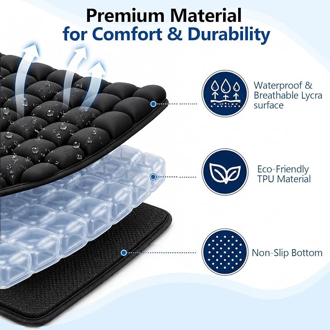 Ergonomic Inflatable Seat Cushion with 56 Airbags | Portable Travel Cushion, for Long Flights, Car & Office, Black - Image 4
