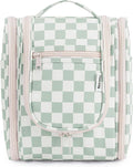 Narwey Hanging Travel Toiletry Bag for Women, Travel Bag for Toiletries, Checkered Makeup Bag Organizer, Cosmetic Make Up Bags for Travel Size Essentials, Skincare, Brushes (Mint Green Checkerboard) by Narwey