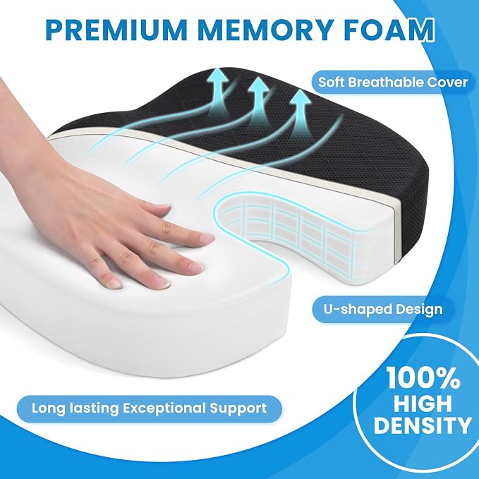 Seat Cushion - Cushion for Office Chair, Car Seat, Airplane, Bleacher - Sciatica & Coccyx Pain Relief Desk Chair Cushion for Long Sitting Office Workers, Car Drivers(Black, XX-Large) | for Car Seat, Airplane, Desk Chair - Sciatica & Hip & Coccyx Pain R... - Image 3
