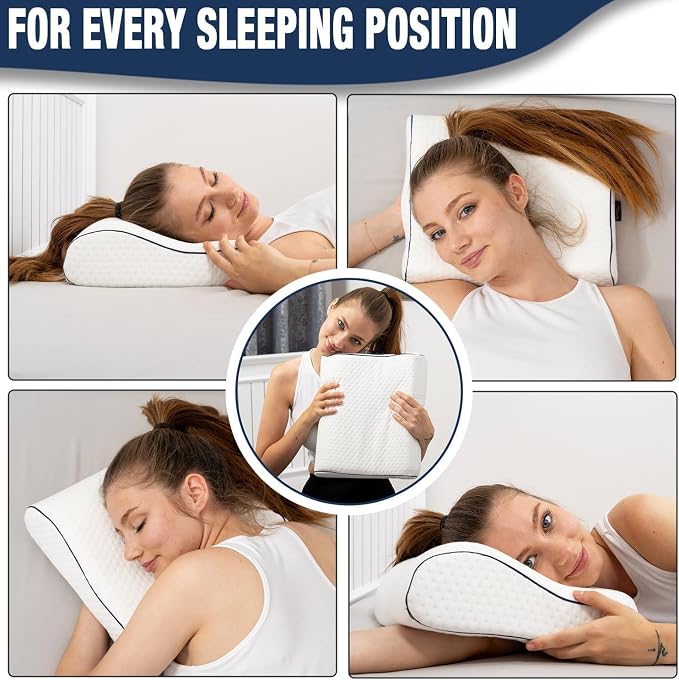 alkamto Travel & Camping Comfortable Memory Foam Pillow – Easy to Carry Portable Bag – Temperature Regulating Pillow Case (White Contour) - Image 6
