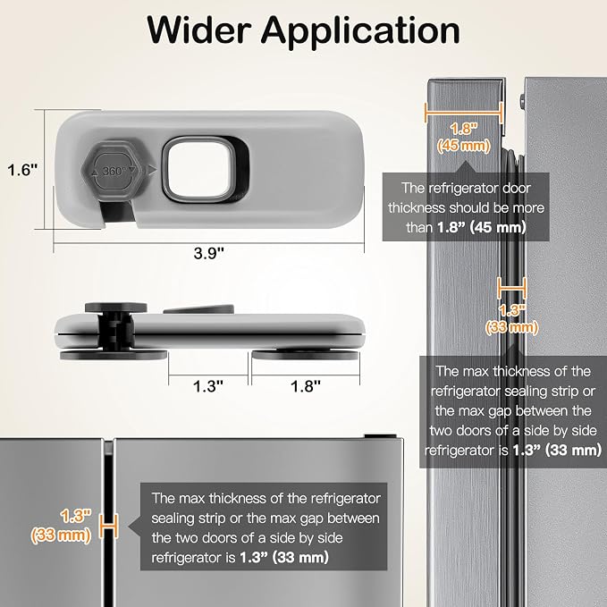 Child Proof Refrigerator Lock for Kids, 2 Pack Baby Safety Fridge Locks for Kids, No Tools Need or Drill Freezer Latch to Keep Door Closed for Residential Garage Fridge or Camper RV Refrigerator, Gray - Image 6