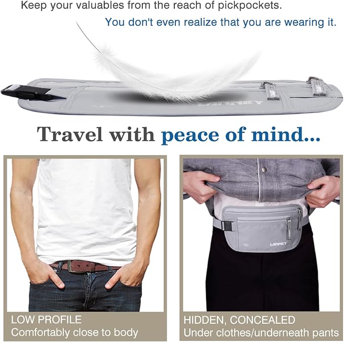 Money Belt for Travel, Slim RFID Blocking Women and Men Hidden Travel Pouch Under Clothes, Passport Holder Protect Cash, Documents, Credit Card, Bonus 2 RFID Sleeves - Image 3
