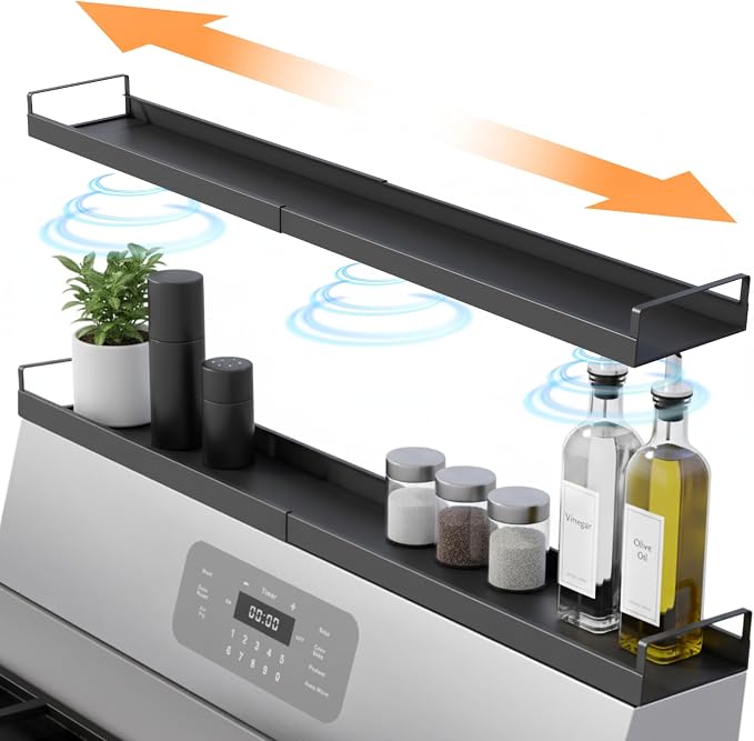 Extendable Steel Over the Stove Shelf for Back of Stove (16 to 30 Inches) Magnetic Stove Top Shelf for Kitchen Stove, Over Stove Shelf for Back of Stove - Over the Stove Spice Rack Shelf by LindasEssentials