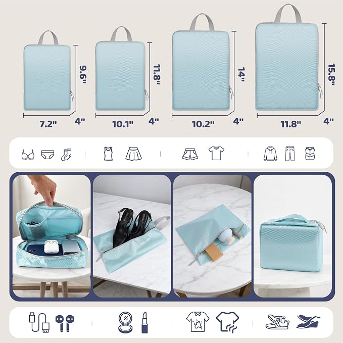 4/8 Set Compression Packing Cubes for Travel Essentials, Compressible Expandable Luggage Organizer Bags for Clothes, Durable Space Saver Storage Bags for Suitcase(8set-Black) - Image 3