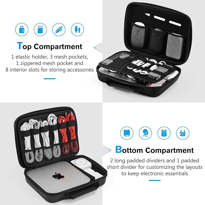 ProCase Hard Travel Electronic Organizer Case for MacBook Power Adapter Chargers Cables Power Bank Apple Magic Mouse Apple Pencil USB Flash Disk SD Card Small Portable Accessories Bag - Image 3