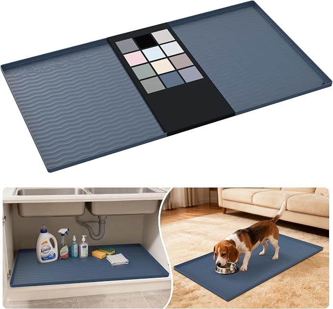 URMONA Waterproof Silicone Under Sink Mat 40'' x 22'' Shelf Liner for Kitchen and Bathroom, Cabinet and Counter Protector, Storage and Organizers, Litter Mat, Pet Cat Puppy Essentials(Dark Grey) by URMONA